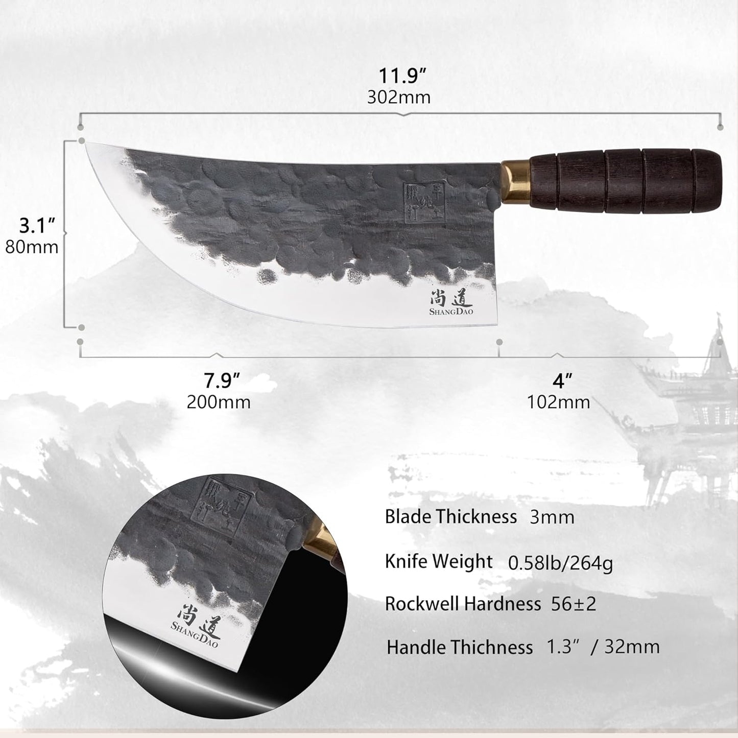 SHANGDAO Meat Cleaver Knife, 7.4 ″ Heavy Duty Razor Sharp Butcher Cleaver Kitchen Knife, High-carbon steel Chopper Knife, Forged Blade & Wood Handle, For Home Kitchen and Restaurant