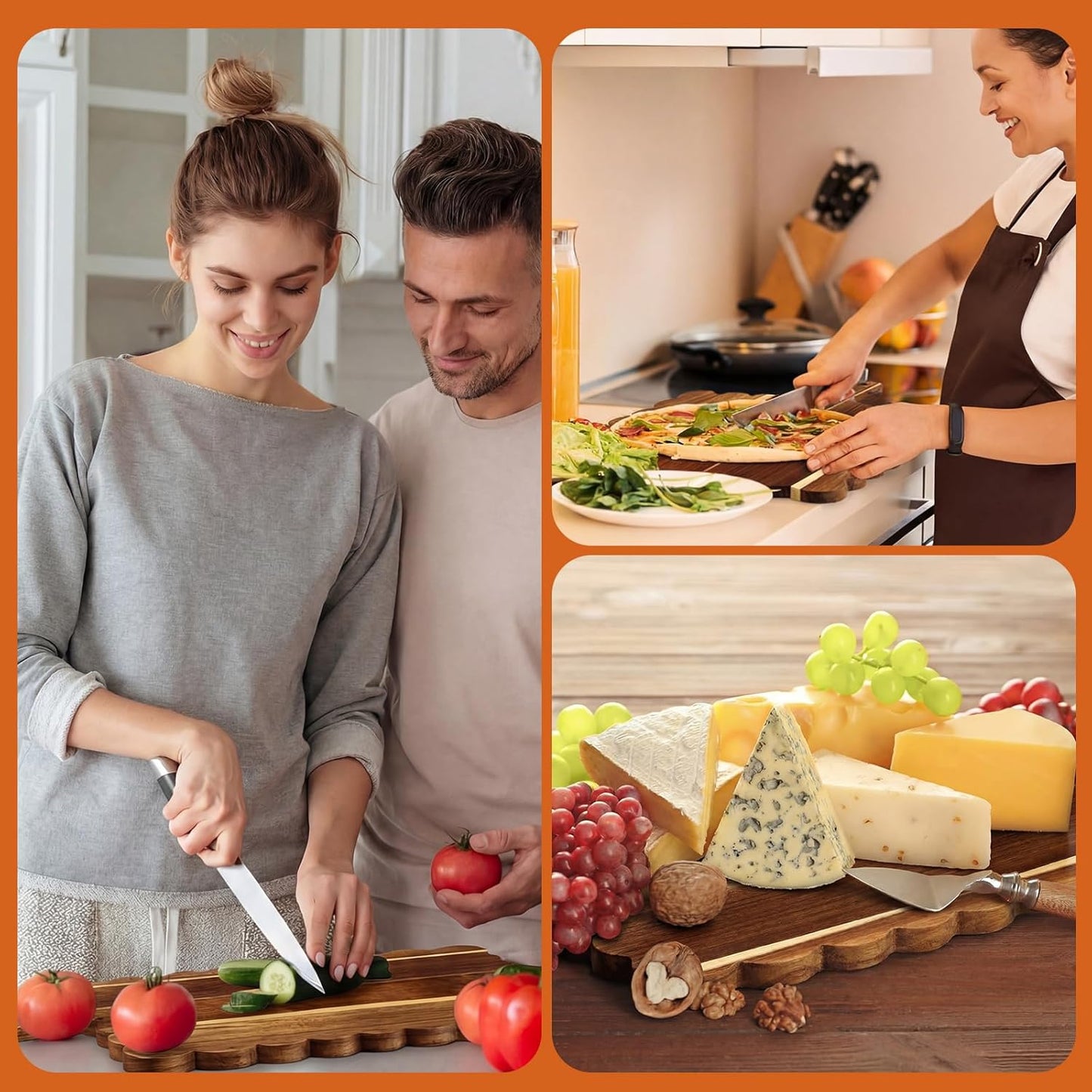 Patelai Wood Scalloped Cutting Board 18.5 Inch Decorative Wooden Charcuterie Board with Handle Engraving Christmas Wedding Engagement Housewarming Gift for Kitchen Display Snacks Cheese Appetizers