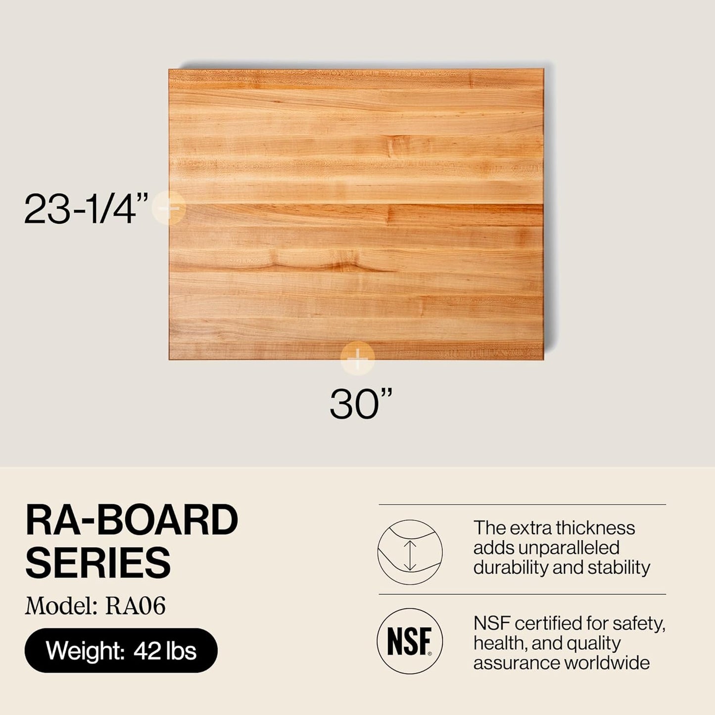 John Boos Handle Boards Series Rectangular Wooden Maple Cutting Board 24”x18” – 2.25” Thick, 30-lb Reversible Butcher Block with Juice Groove, Edge-Grain & Metal Handles