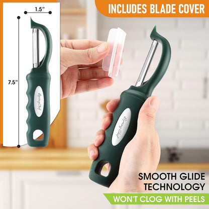 Spring Chef Premium Swivel Vegetable Peeler, Soft Grip Handle and Ultra Sharp Stainless Steel Blades - Perfect Kitchen Peeler For Veggie, Fruit, Potato, Carrot, Apple - Black
