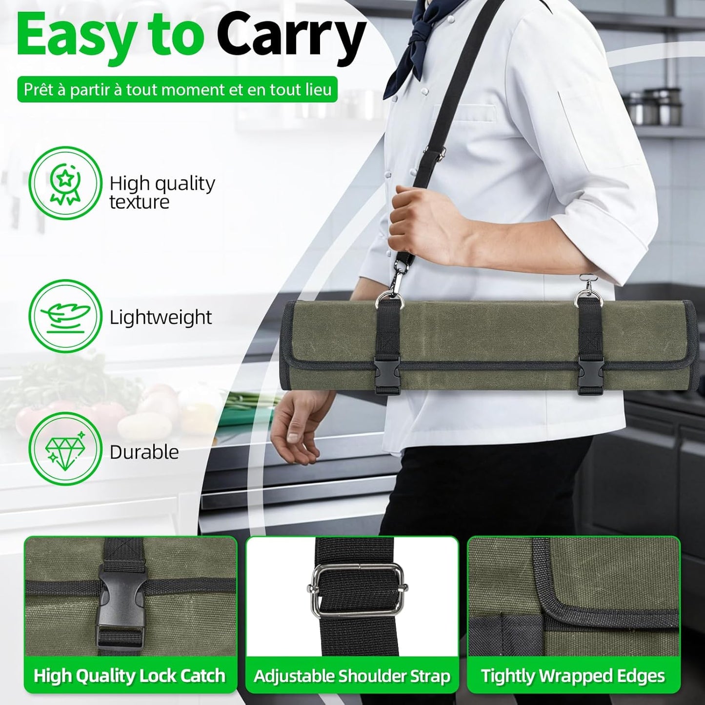 Chef Knife Roll Bag,Knife Roll Bag,Knife Bags for Chefs Professional,Knives Bag,Portable Chef Knife Cases with 14 Slots and Adjustable Shoulder Strap (Bag Only),Black