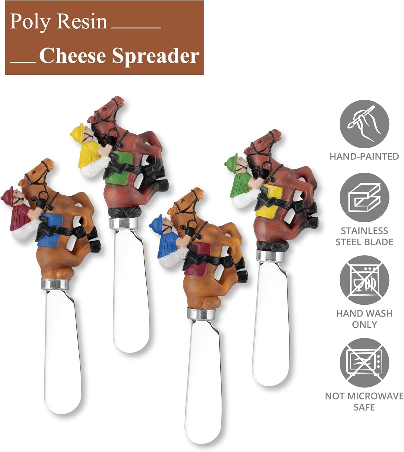 Supreme Housewares Western Cowboy Boot Cheese Spreaders, Hand-Painted Resin Handles with Stainless Steel Blades for Spreading Cream Cheese, Butter, and Jam, Assorted Designs, Set of 4