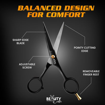 Beauty & Crafts 5” Professional Beard & Mustache Scissors for Men | German Stainless Steel Beard Trimming Shears with 2 Mustache Combs & Premium Pouch for All Facial Hair (Black)