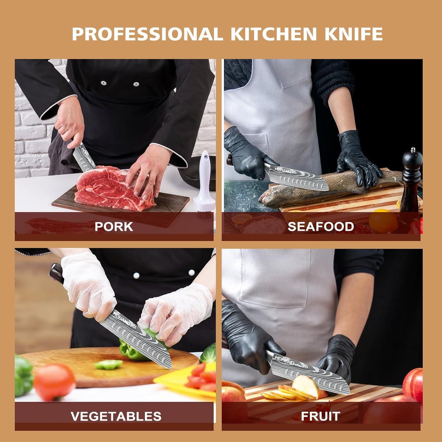 MDHAND 7" Santoku Knife - Ultra Sharp Japanese Chef Knife, Forged German Stainless Steel Chopping Knife with Ergonomic Pakkawood Handle Design, Home Cooking Gifts for Women and Men