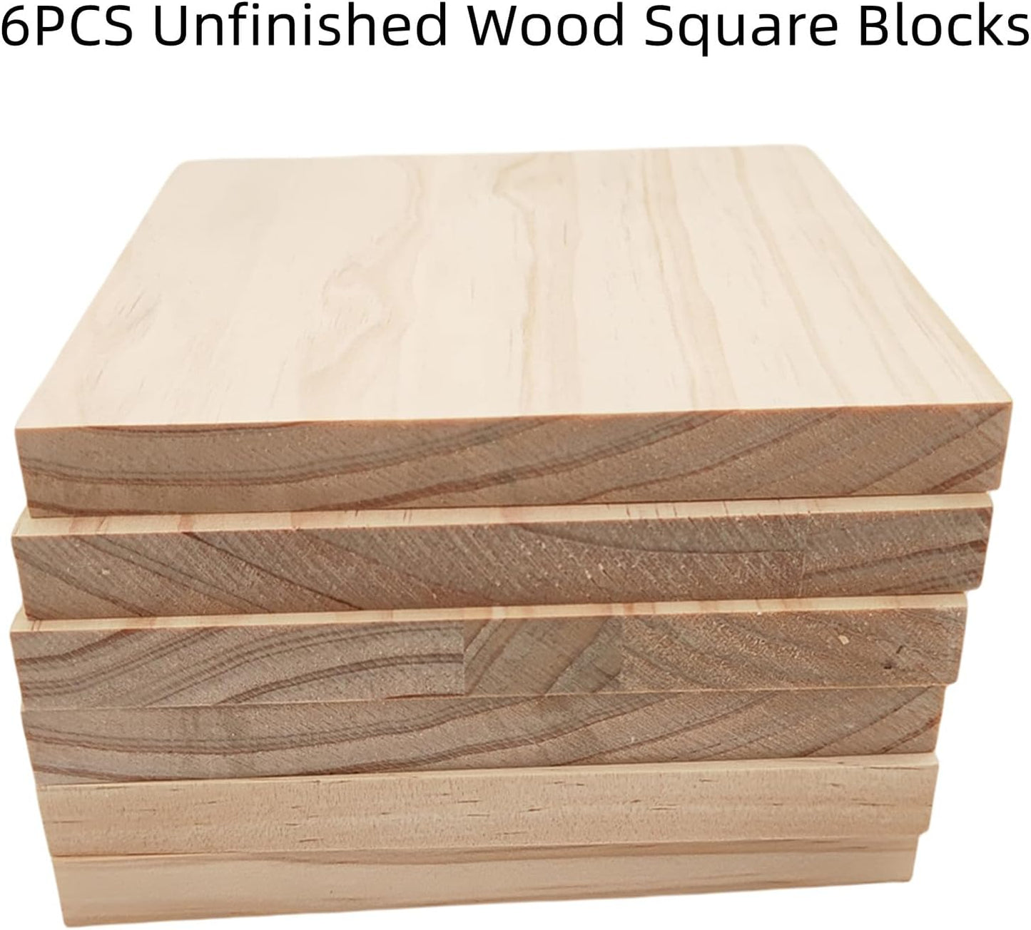 6PCS Unfinished Wood Square Blocks for Crafts, 6x6x1in Blank Wooden Squares Pine Wood Boards for Carving,DIY Wood Coasters,Painting & Burning