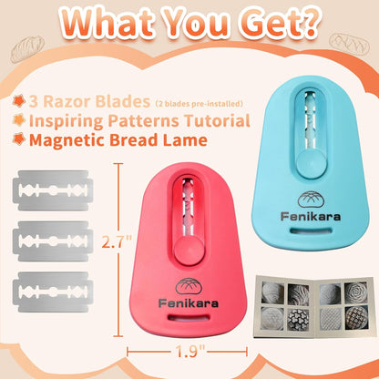 2PCS Upgraded Magnetic Sourdough Scoring Tool & Versatile Bread Scoring Tool- Professional Bread Lame for Sourdough Bread baking & Bread Making Tools - Scoring Patterns booklet & Razor Blades