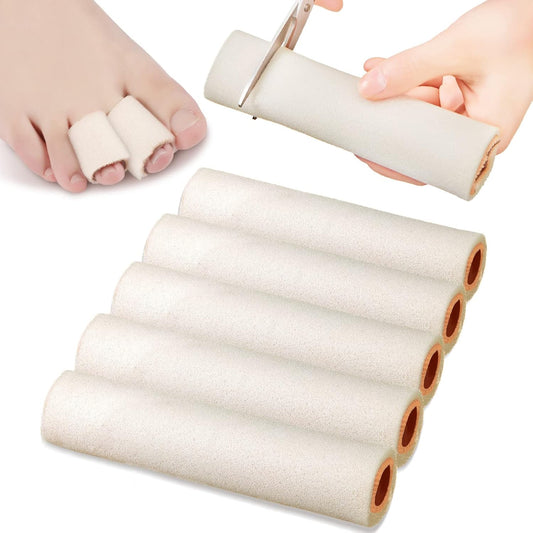 Tondiamo 6 Pieces Foam Toe Protector Sleeves Foam Bandages Tube Toe Cushion for Feet, Bunion, Hammer, Callus Corn, Bliste, Pain Relief(Large,Beige)