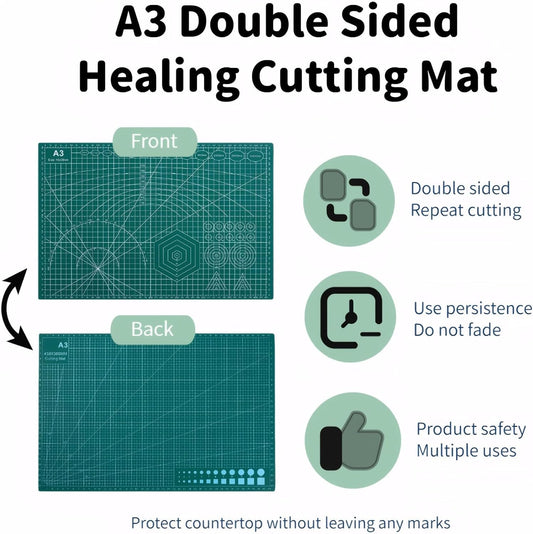 Self Healing 18"X12" Cutting Mat, A3 Sewing Mat Rotary Double Sided Thickened Mats for Crafts, for Sewing Crafts Hobby Fabric Precision Scrapbooking Project,Green
