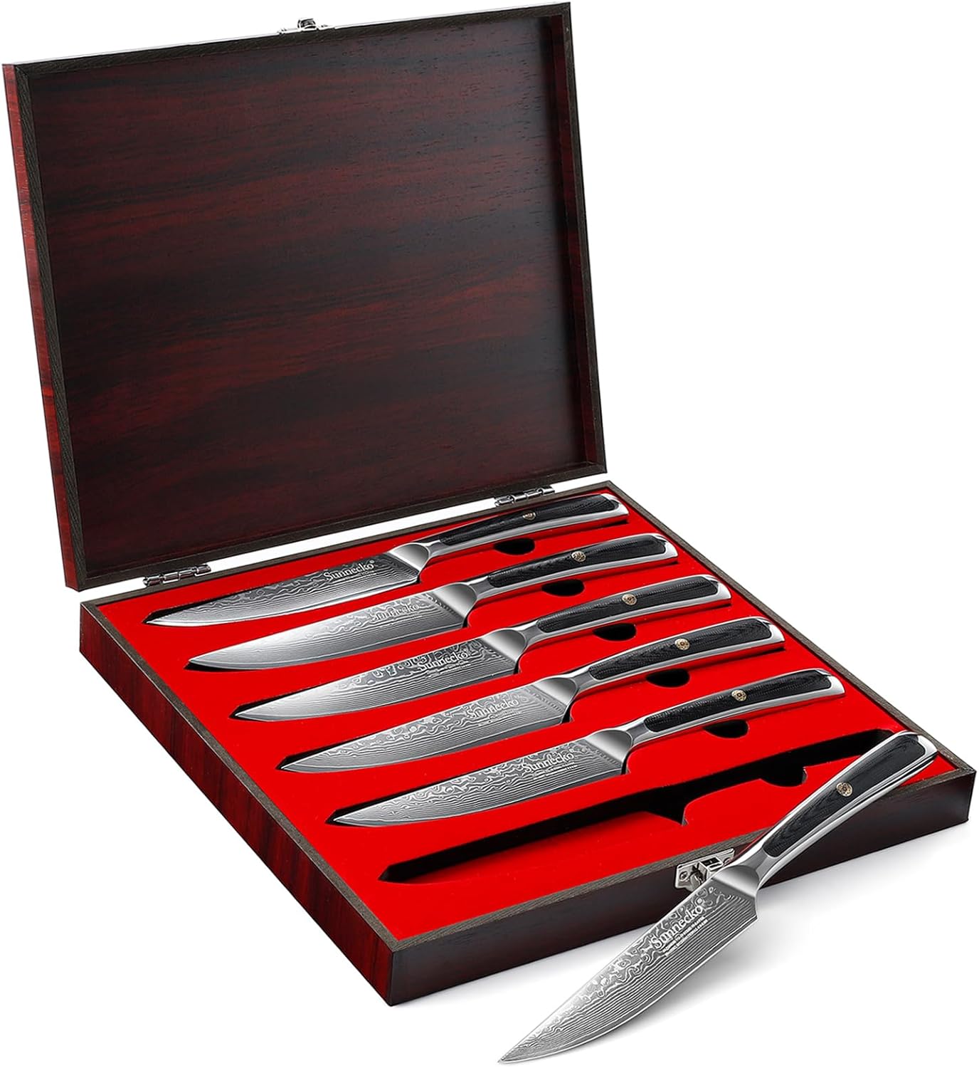 Sunnecko Damascus Steak Knife Set Non Serrated, Japanese VG10 Stainless Steel Steak Knife Set of 2, 5 Inch Steak Knives G10 Handle with Gift Box