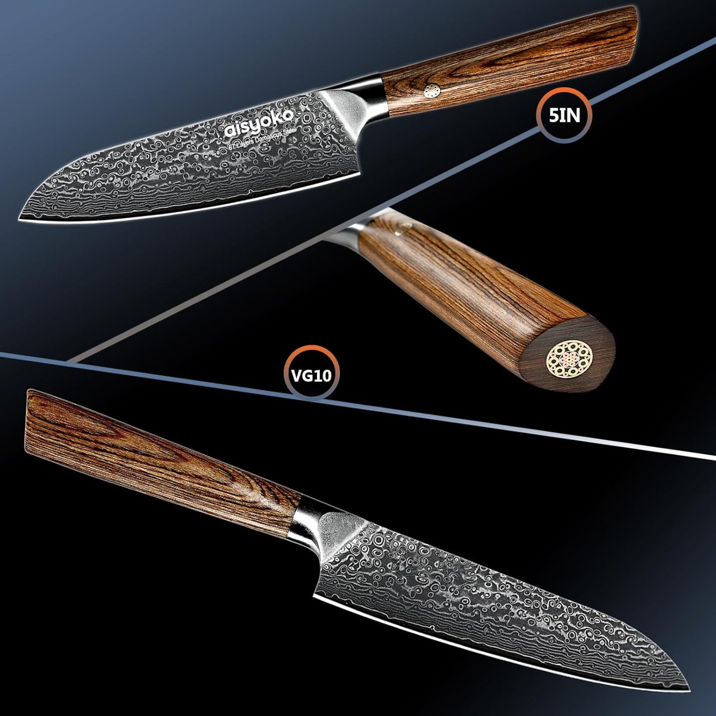 5-Inch Paring Knife - Japanese VG-10 Super Steel 67-Layer Damascus Blade - Fruit Utility Knife for Carving & Peeling - Luxury Gift Box with Color Wooden Handle - Includes Scabbard