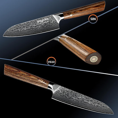 5-Inch Paring Knife - Japanese VG-10 Super Steel 67-Layer Damascus Blade - Fruit Utility Knife for Carving & Peeling - Luxury Gift Box with Color Wooden Handle - Includes Scabbard