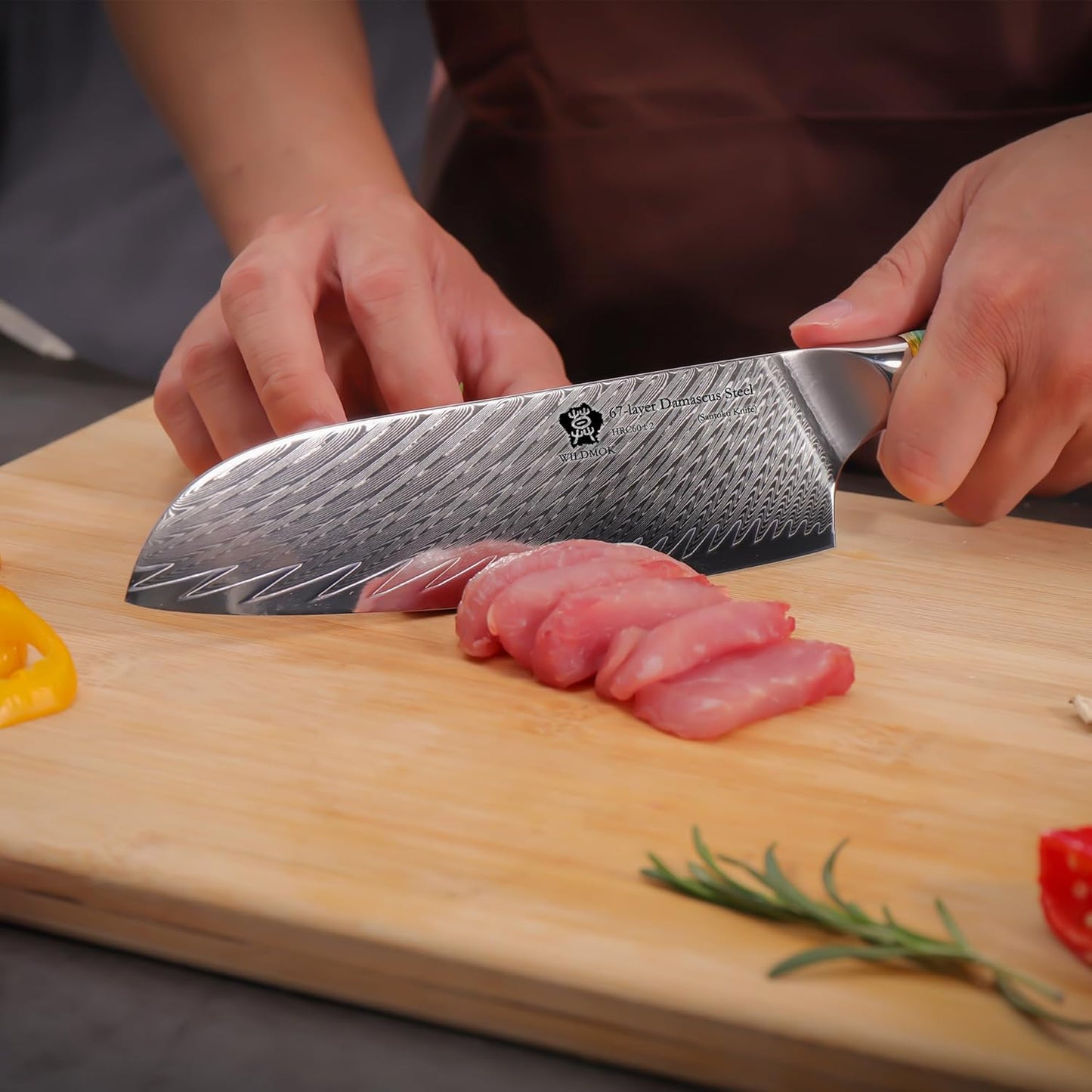 WILDMOK Santoku Knife 7 Inch kitchen knife, Ultra Sharp with Japanese Damascus Forged Santoku Knife, Ergonomic Resin Handle, cooking gifts with gift box