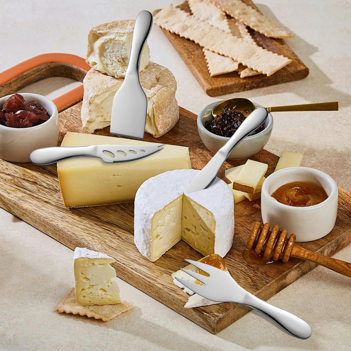 Copper Cheese Knives Set 7 Pieces Stainless Steel Kitchenware Utensils Gadgets 7 Pieces Cheese Knife,Cheese Spreader,Cheese Forks,Cheese Slicer,Cheese Cutter,Butter Knife