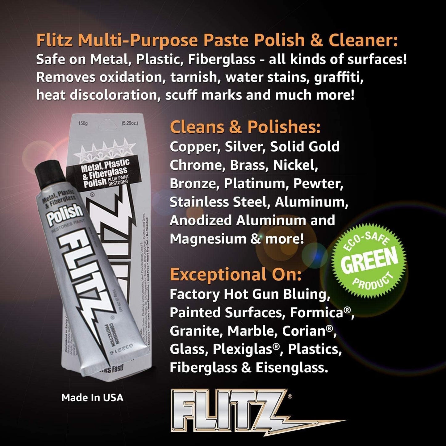 Flitz Metal Polish Paste - 5.29oz USA-Made Polish for Solid Chrome, Stainless Steel, & Aluminum - Non-Abrasive for Light Oxidation - Requires Manual Buffing - Not for Plated/Coated Surfaces (1 Pack)