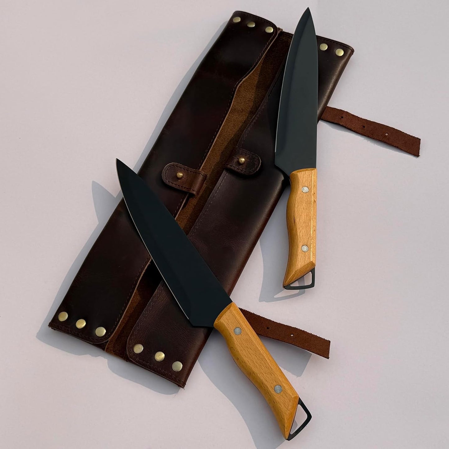 RUSTIC TOWN Leather Knife Roll - Chef's Knife Case Holder Cutlery Carrying Case Organizer Storage Bag - Travel Friendly Gift for Men & Women