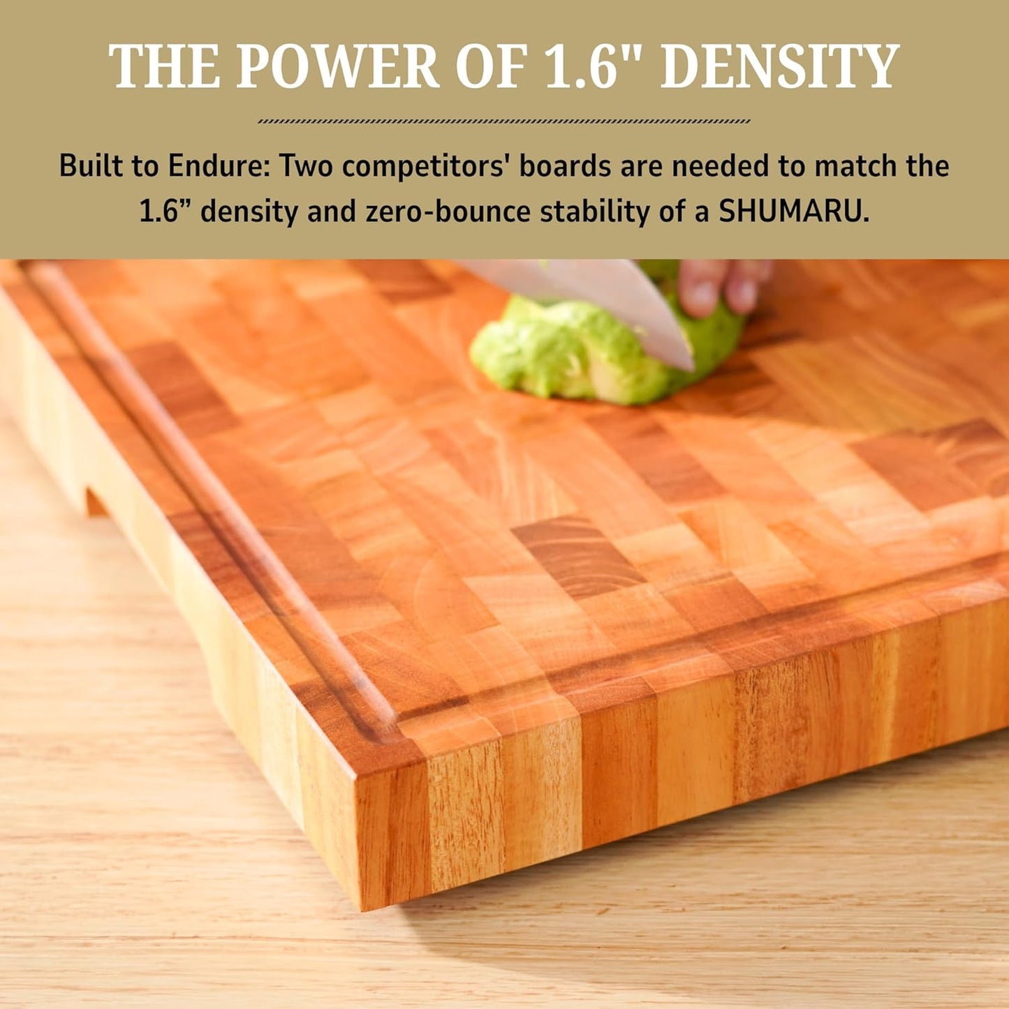SHUMARU Mahogany End Grain Cutting Board, 17×13×1.6 in – Handmade Butcher Block, Knife-Friendly, Juice Groove, Non-Slip Feet