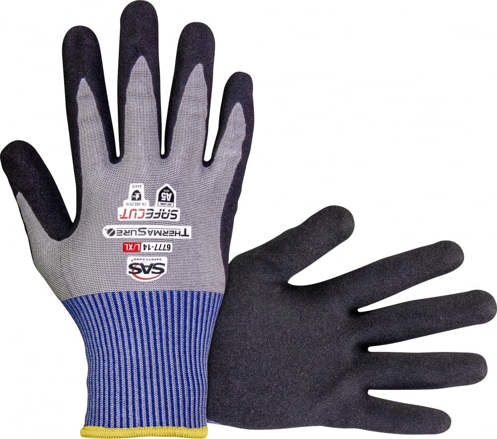 SAS Safety Corp SafeCut ThermaSure Cooling Nitrile Coated Safety Gloves | Machine Washable Touchscreen Compatible Work Gloves | Cut Resistant A5 Cut Level Gloves (Large/X-Large)
