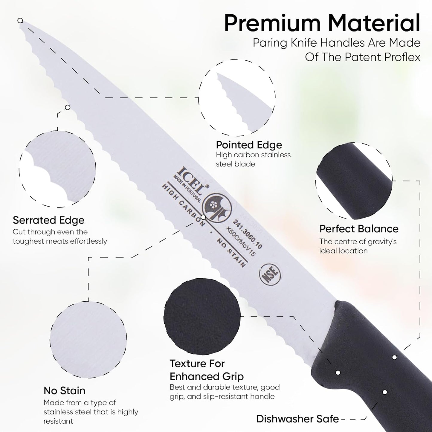 ICEL 4 Inch Paring Knife, Serrated Edge - Point Tip - High Carbon German Stainless Steel Razor-Sharp Blade, Yellow Handle