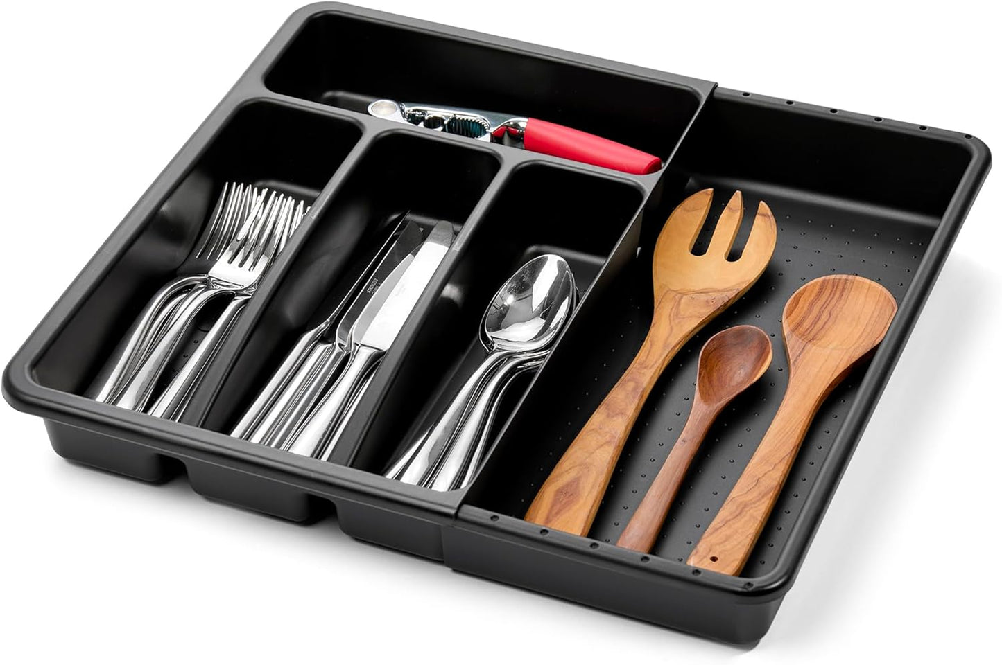 madesmart Silverware Tray, 5 Compartment Flatware Organizer for Forks, Knives & Spoons, Durable Drawer Organizer, Granite