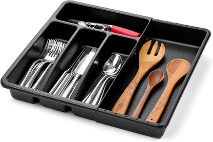 madesmart Silverware Tray, 5 Compartment Flatware Organizer for Forks, Knives & Spoons, Durable Drawer Organizer, Granite