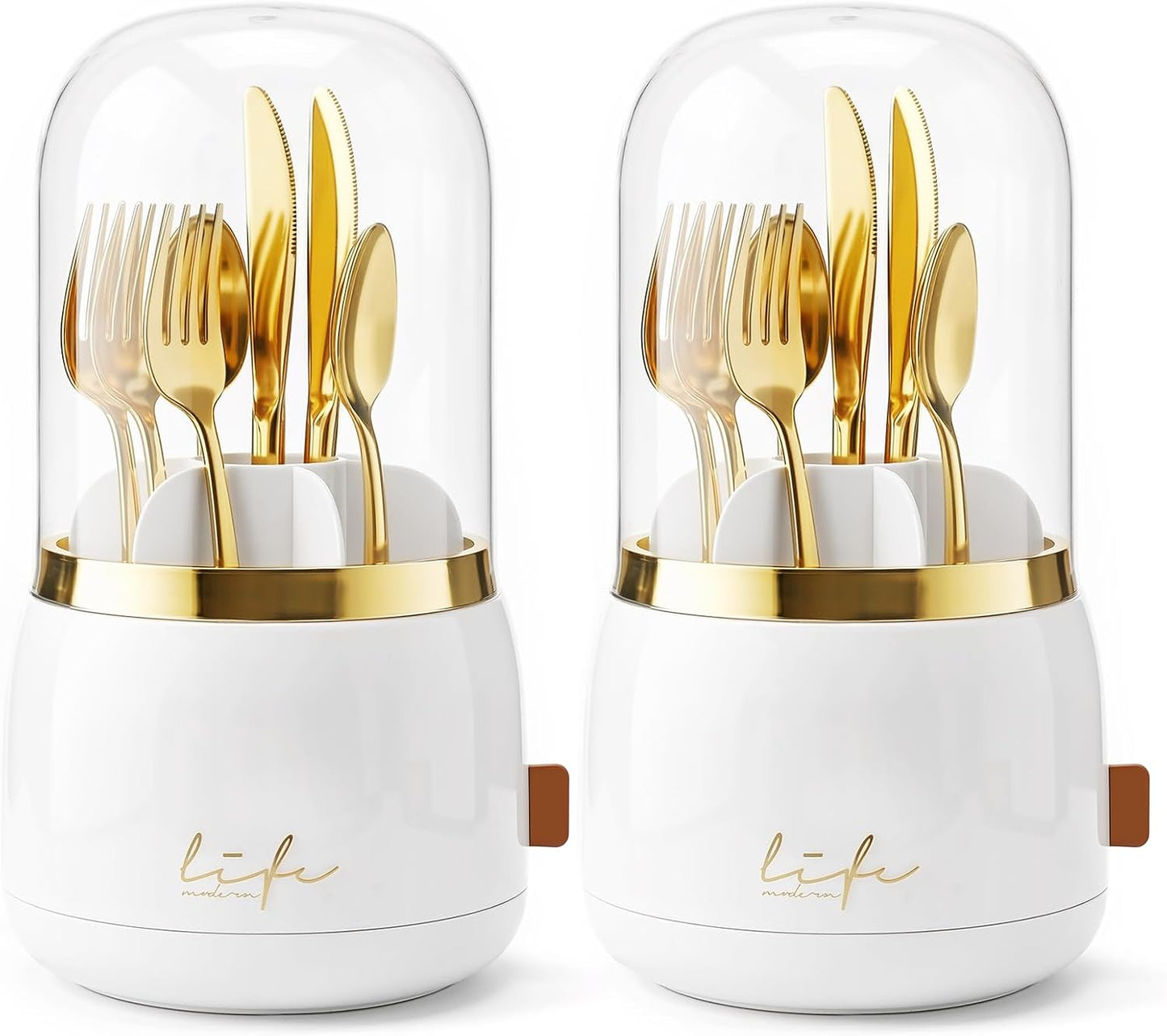 360° Utensil Holder Silverware Organizer with Lid,Kitchen Countertop Flatware Organizer and Countertop Storage(Fits Max 8.7" Utensils),Forks,Spoons Organizer,for Party,Coffee Bar,picnic (green)
