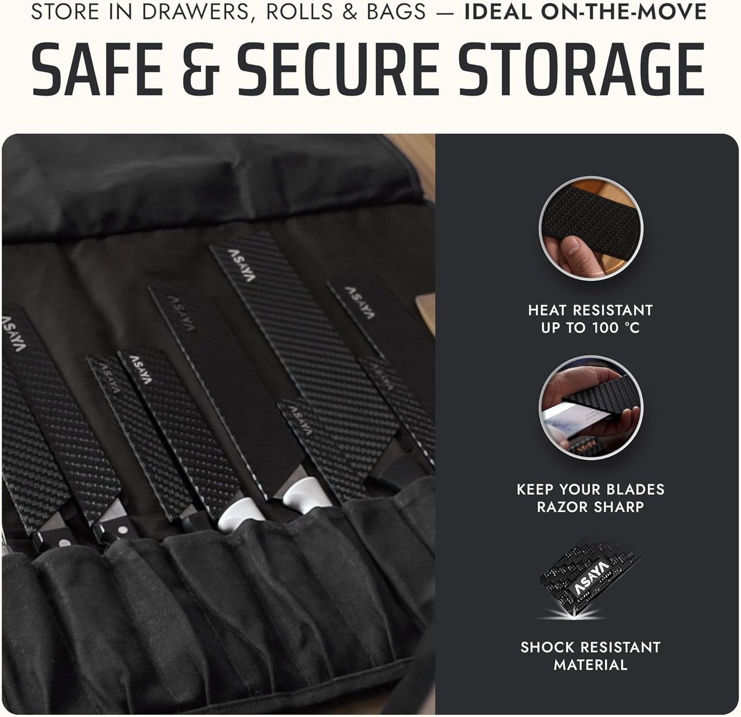 Asaya Professional Chef Knife Edge Guards – 11 Piece Knives Universal Covers - Extra Strength ABS Plastic and Food Safe Kitchen Knife Sheath Covers – Knives Not Included