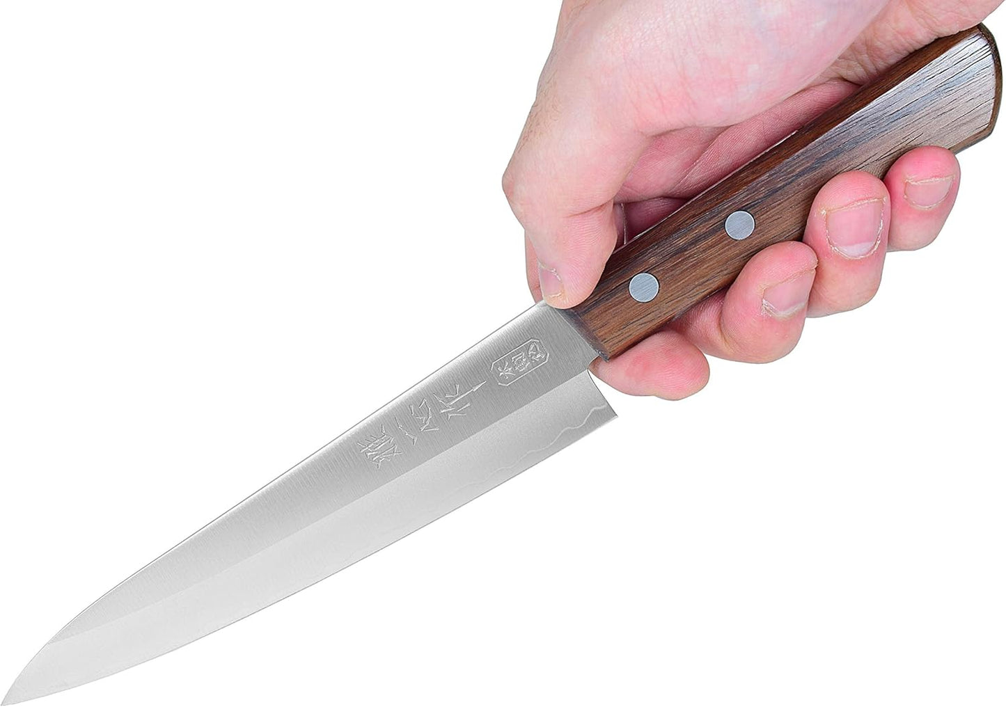 Seki Japan KANETSUGU Japanese Utility Petty Knife, AUS8 SUS410 Stainless Steel Fruit Knife, Rose Wood Handle, 90 mm (3.5 in), Made in Japan