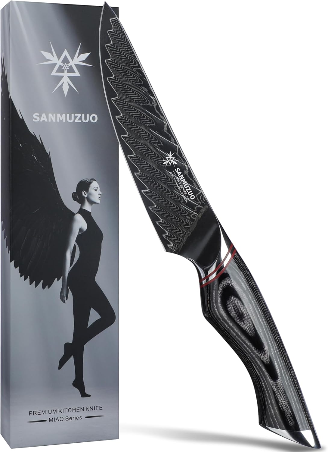 3.5 Inch Paring Knife - Fruit and Vegetable Peeling Knives, Black Damascus Steel with Ergonomic Handle - MIAO Series