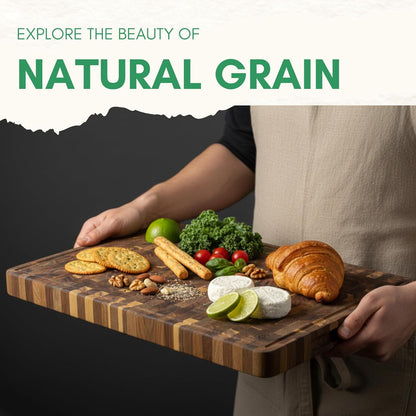 End Grain Acacia Wood Cutting Boards for Kitchen, 1.5 in Thick Butcher Block Construction for Stability, 15 x 10 in Medium Cutting Boards with Gift Box, Juice Groove and Handle
