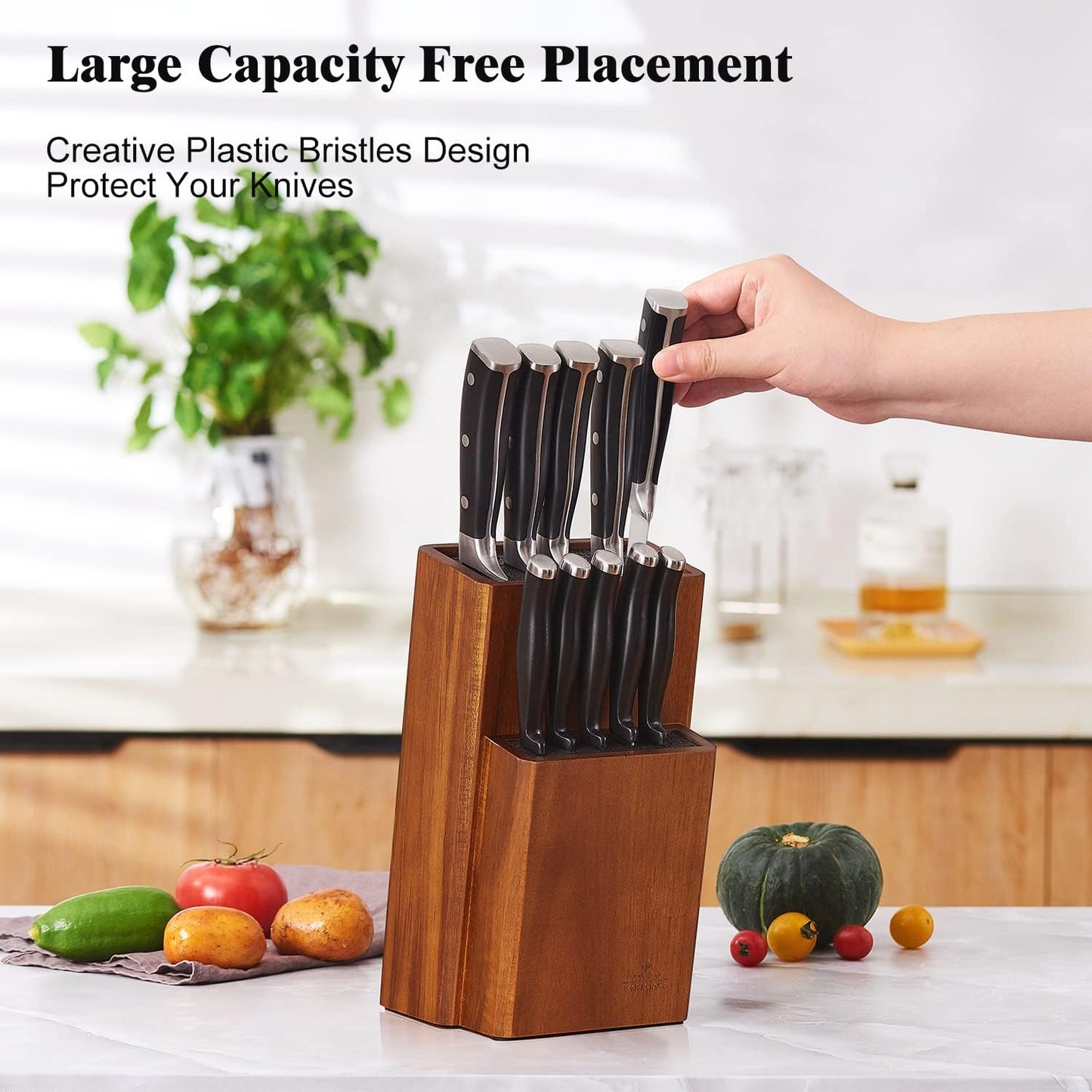 Universal Knife Block with Plastic Bristles