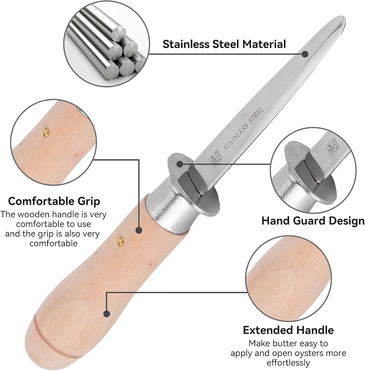 Oyster Knife, Oyster Shucking Knife with Wooden Handle Oyster Opener Tool for Seafood