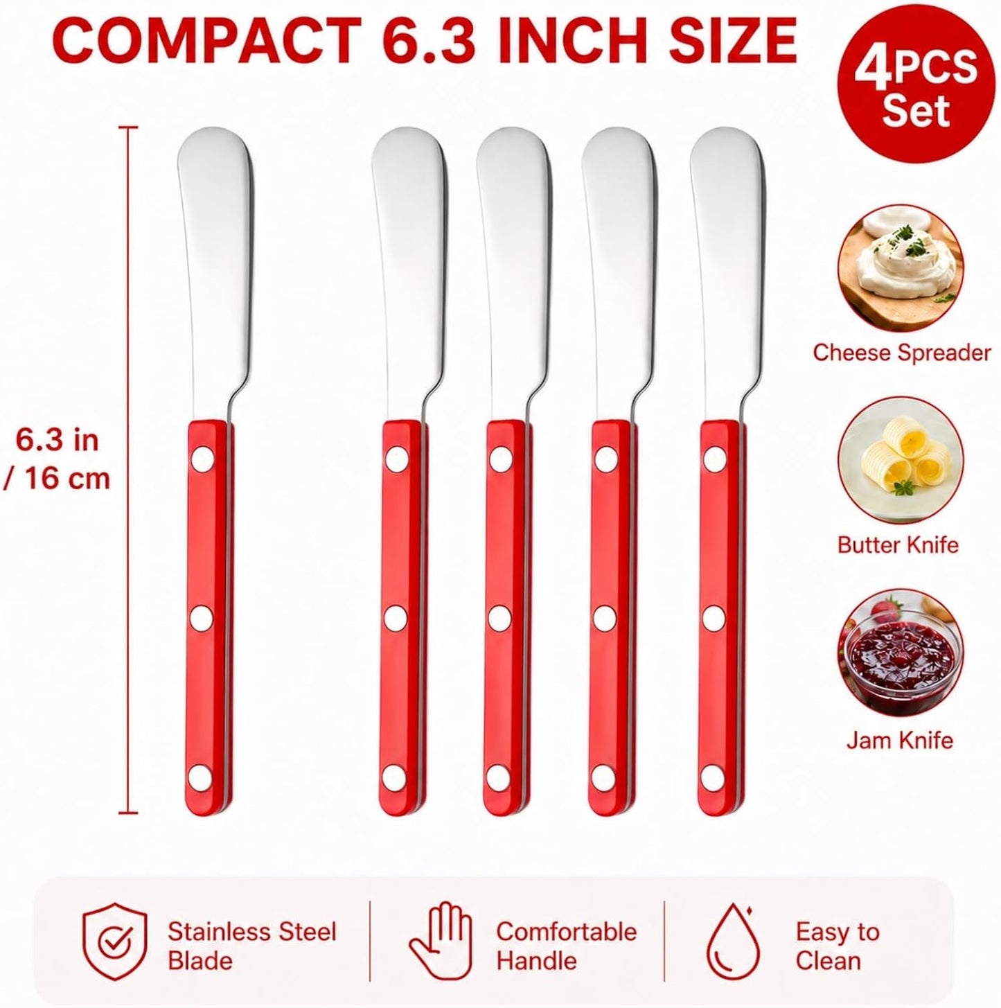 4PCS Stainless Steel Butter Knives Set: 6.3 Inch Cheese Spreader 304 Stainless Steel with Ergonomic Handle for Cheese, Butter & Jam (green)