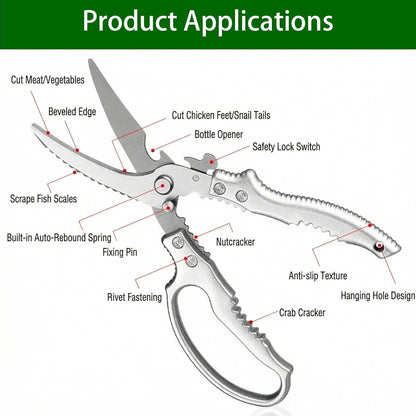 Heavy Duty Poultry Shears, Multi-functional Kitchen Scissors with Anti-slip Handle & Safety Lock, Spring-loaded Dishwasher Safe, Ideal Gift Choice (red)