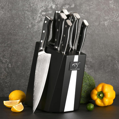 NANFANG BROTHERS Knife Sets for Kitchen with Block, Damasucs Kitchen Knife Sets 9 Pieces with Ergonomic Triple Rivet Handle, Kitchen Knives for Chopping, Slicing, Dicing & Cutting