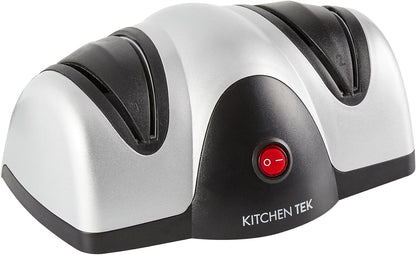 Restaurantware-Kitchen Tek 2-Stage Electric Knife Sharpener, 1 Straight-Edge Knife Sharpener With Diamond Grinding Wheel - 120 Voltage, Quick Sharpening, Gray Plastic, For Kitchen Knives