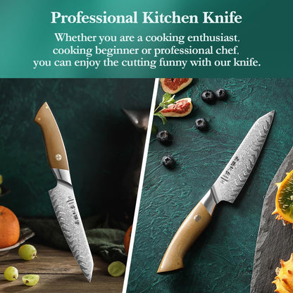 HEZHEN Damascus Chef Knife, 8.5 Inches, 67 Layers Damascus Steel, Professional Japanese Kitchen Knife for Chefs and Home Cooking, Ultra-sharp Blade with Linen Micarta Handle, Gift Packing