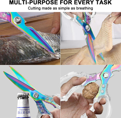 CGBE Kitchen Scissors All Purpose Heavy Duty, Ultra Sharp Stainless Steel Kitchen Shears Dishwasher Safe, Cooking Shears for Chicken, Poultry, Fish, Meat, Herbs & Grapes with Non-Slip Grips - Gold