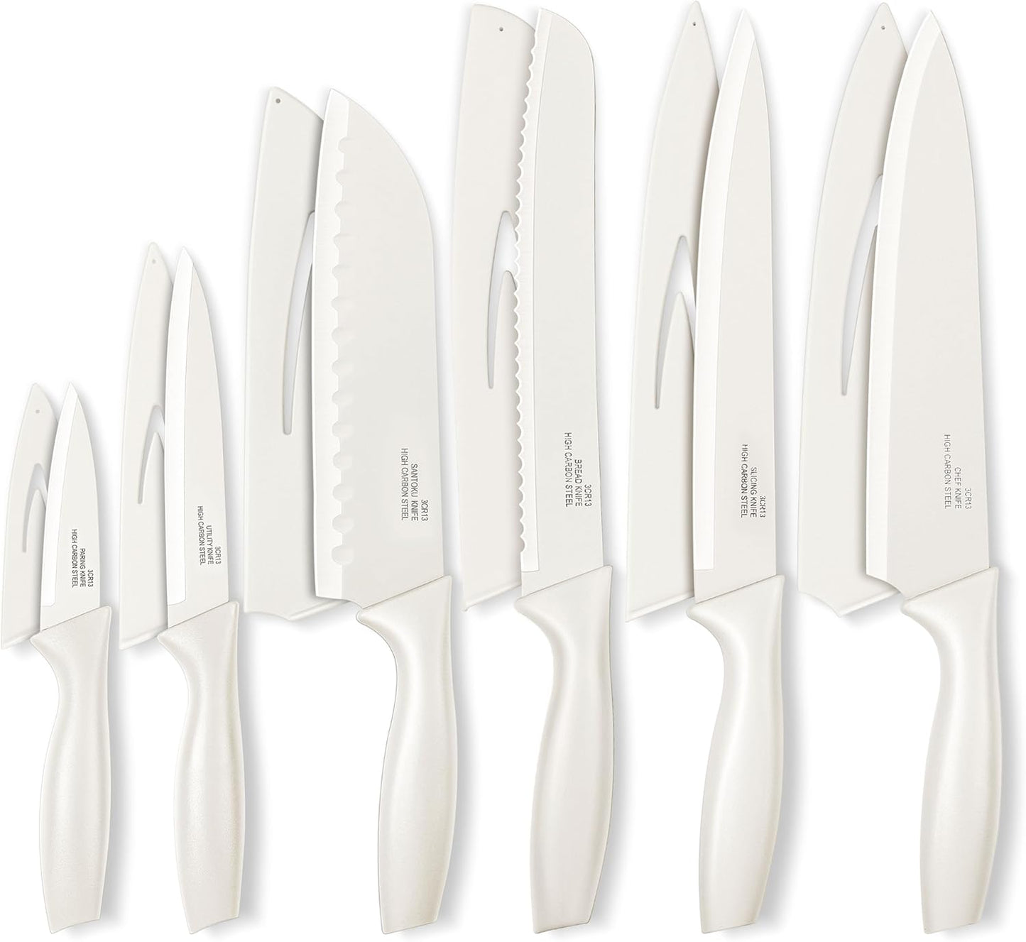 Onader 12 Pieces Kitchen Knife Set with Blade Guards, Stainless Steel Sharp Knife Set for Kitchen, Multicolor