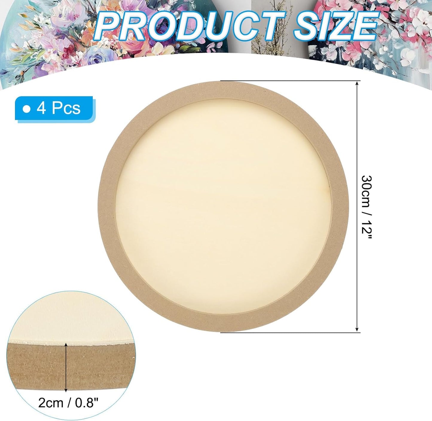 PATIKIL 14" Round Wood Canvas Panels, 4pcs Unfinished Wood Plaque Disc Circle Board for Craft Projects, Art Painting, Carving, Engraving, DIY