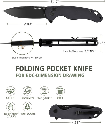 Pocket Folding Knife(EDC)- With 2.99” 8Cr14MoV Steel Blade and G10 Handle,- Lightweight Folding knives with Clip for Camping, Hiking, Hunting Survival Multi-Knife (Green)