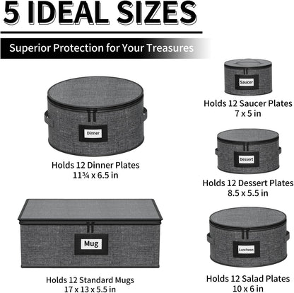 Aokeyee 2-Pack Silverware Storage Box, Sturdy Flatware Organizer with 5 Compartments & Adjustable Dividers, Utensil Case with Clear Lid & Handle for Knives, Forks & Spoons, Gray