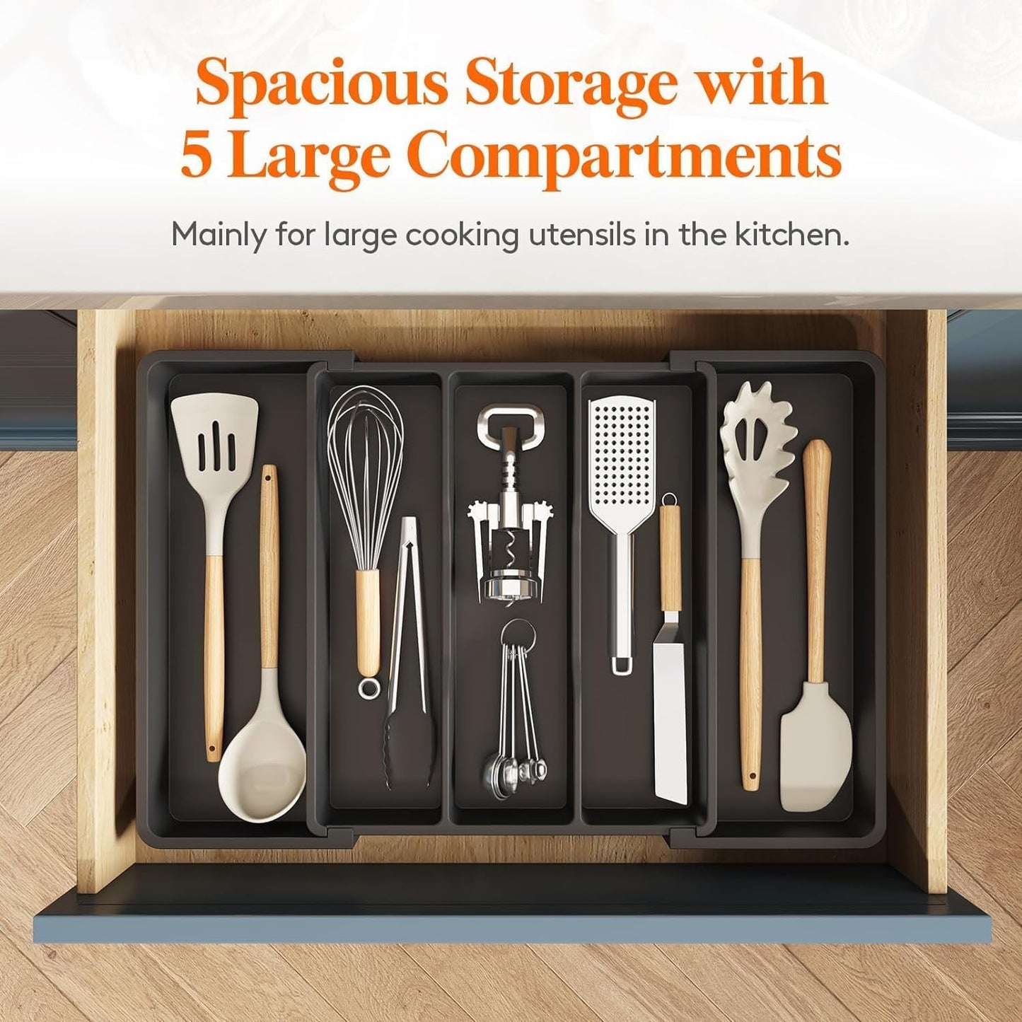 Kitchen Drawer Organizer | Expandable Cooking Utensil Tray | Adjustable Cutlery Flatware Holder | Plastic Spatula/Spoons/Forks/Knives Tool & Gadgets Storage Divider (Pack of 1,Multicolor)