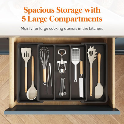 Kitchen Drawer Organizer | Expandable Cooking Utensil Tray | Adjustable Cutlery Flatware Holder | Plastic Spatula/Spoons/Forks/Knives Tool & Gadgets Storage Divider (Pack of 1,Multicolor)