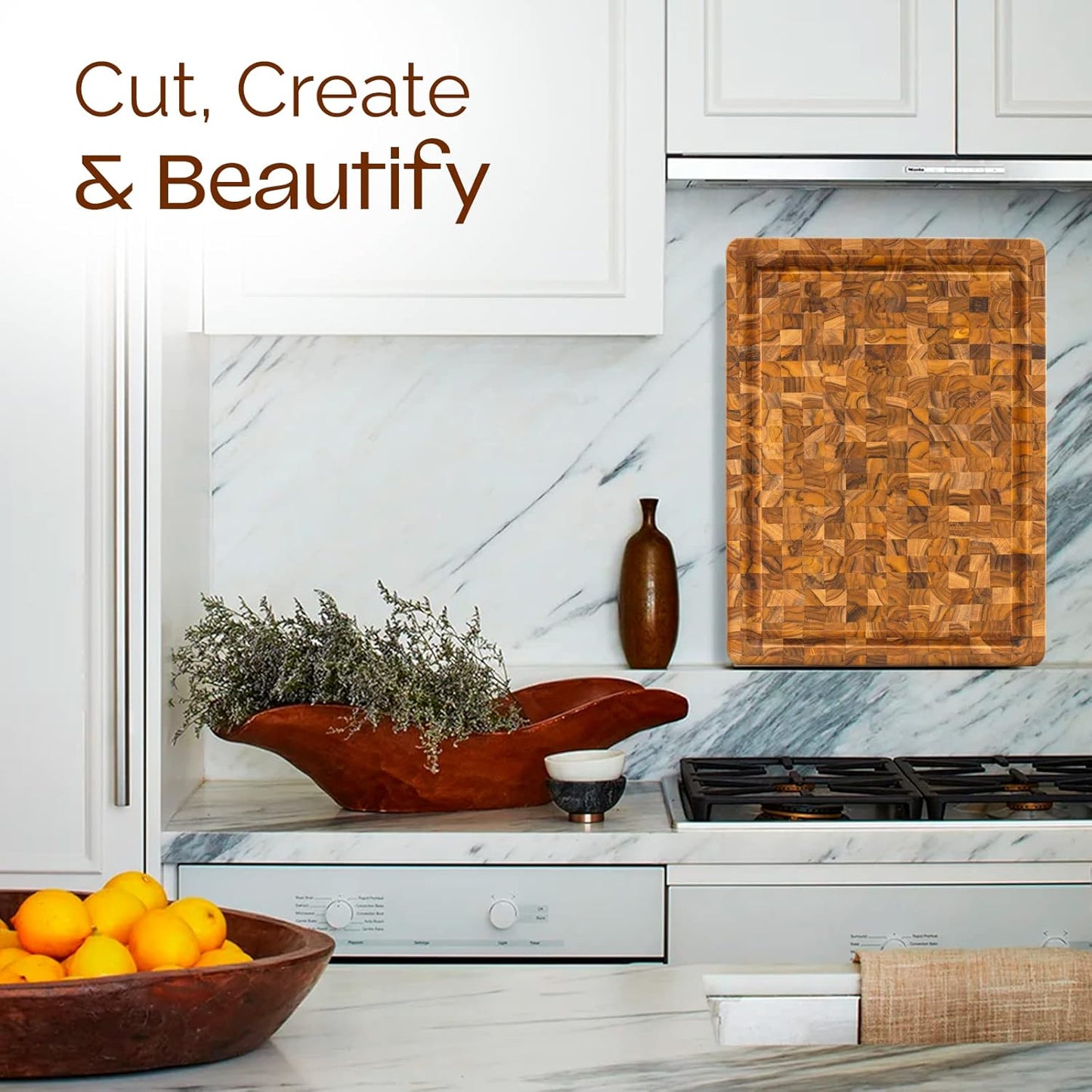 Yes4All Large Teak Cutting Boards for Kitchen, 20"x15"x1.5" End Grain Butcher Block with Food-Friendly Surface, Durable Wood Chopping Board with Juice Grooves and Easy-Grip Handle for Home Prep