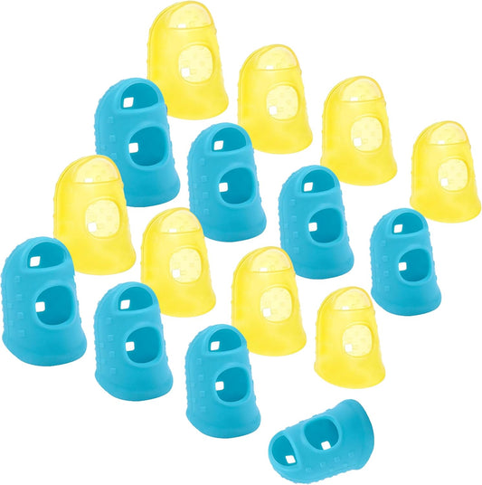 Wisdompro 16 Pcs Finger Tips, 4 Sizes Silicone Thimble Fingertip Grips Thumb Protectors Pads Cover for Hand Sewing, Paper Sorting, Page Turning, Money Counting, Guitar Playing - Pink, Translucent