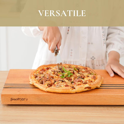 SHUMARU Mahogany Edge-Grain Cutting Board 19×12×1.6″ – Handmade in Bali with Black Sono Wood Inlays, Knife-Friendly, Non-Slip Feet & Ergonomic Handles – Luxury Gift for Chefs & Food Lovers