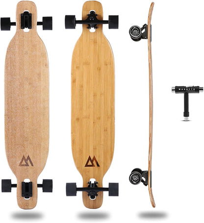 Magneto Longboards Bamboo Longboards for Cruising, Carving, Free-Style, Downhill and Dancing (Bamboo Drop & Fiberglass Through Longboard)