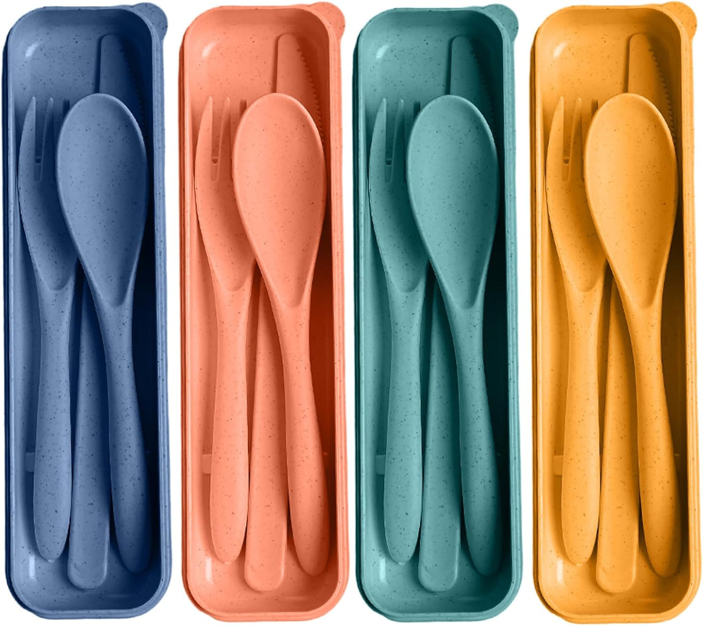 Pink Utensil set Travel Silverware with Case, 2 Sets Reusable Utensils Set with Case, Wheat Straw Utensils for Lunch Box Accessories, Camping Utensils for Work Lunch or Daily Use (Pink)