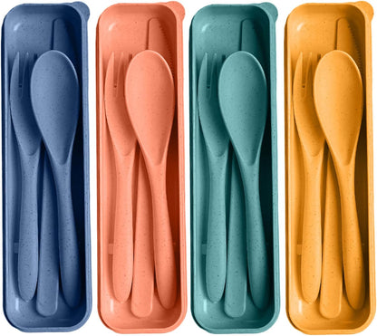 Pink Utensil set Travel Silverware with Case, 2 Sets Reusable Utensils Set with Case, Wheat Straw Utensils for Lunch Box Accessories, Camping Utensils for Work Lunch or Daily Use (Pink)