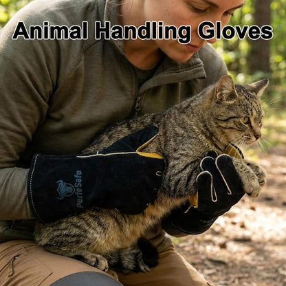 Welding Gloves 14 Inches, Heat Resistant 932 Leather Welders Gloves for MIG, TIG, Stick, Long Sleeve Grill Gloves for Welding, Fireplace, BBQ, Oven, Furnace, Wood Stove, Animal Handling Grey